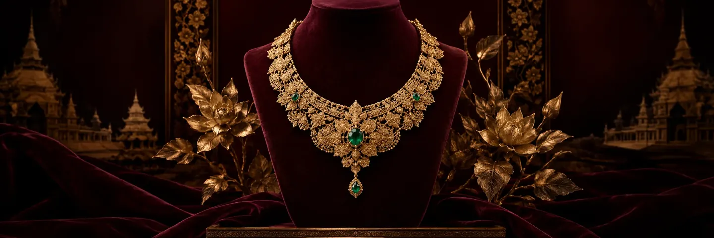 Gold necklace exhibition artwork