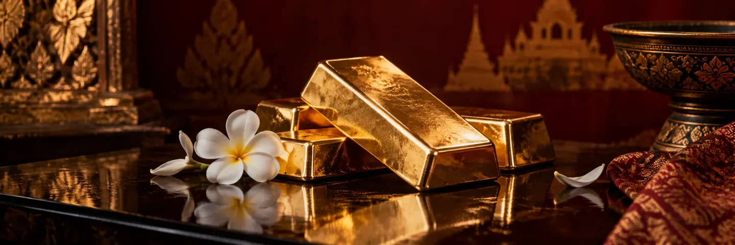 Gold bars and plumeria artwork