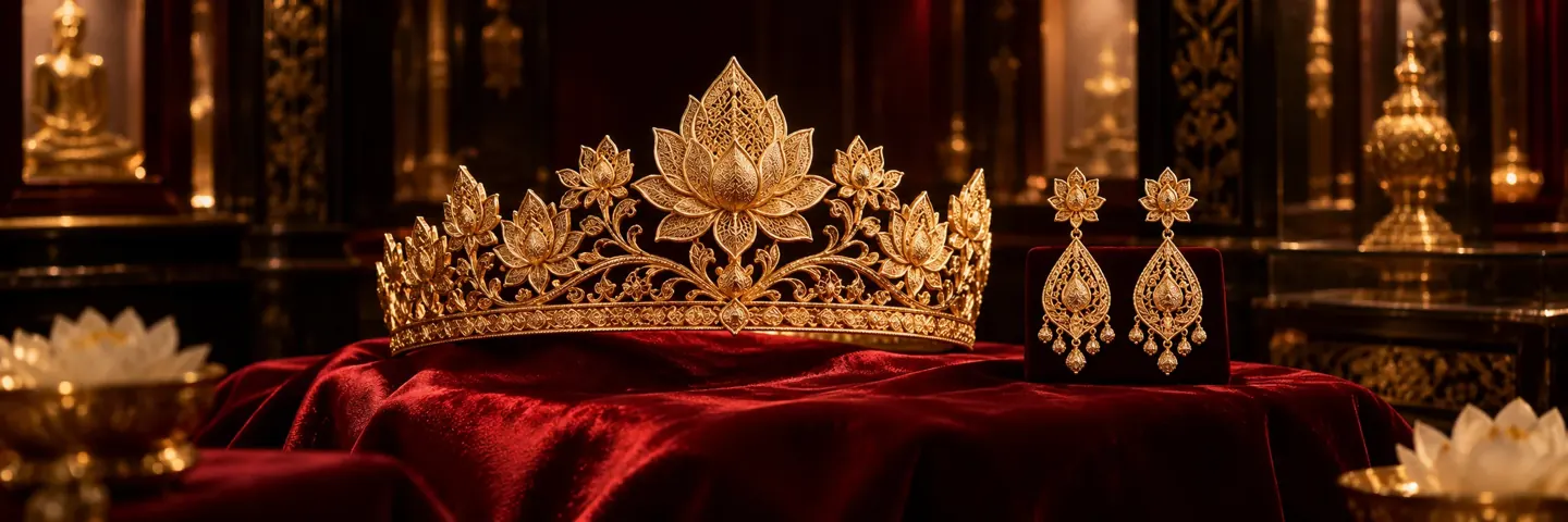 Gold crown and earrings artwork